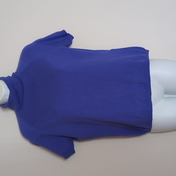 Petite Sophisticate Periwinkle Short Sleeve Turtleneck Blouse LARGE Silk Blend - Picture 1 of 10